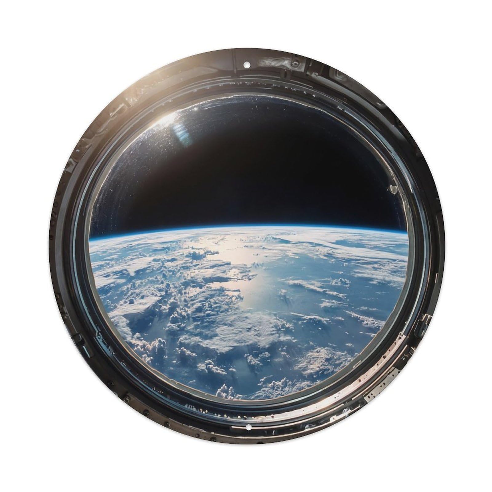 Earth Atmosphere Glow from Space Station Porthole Metal Tin Sign