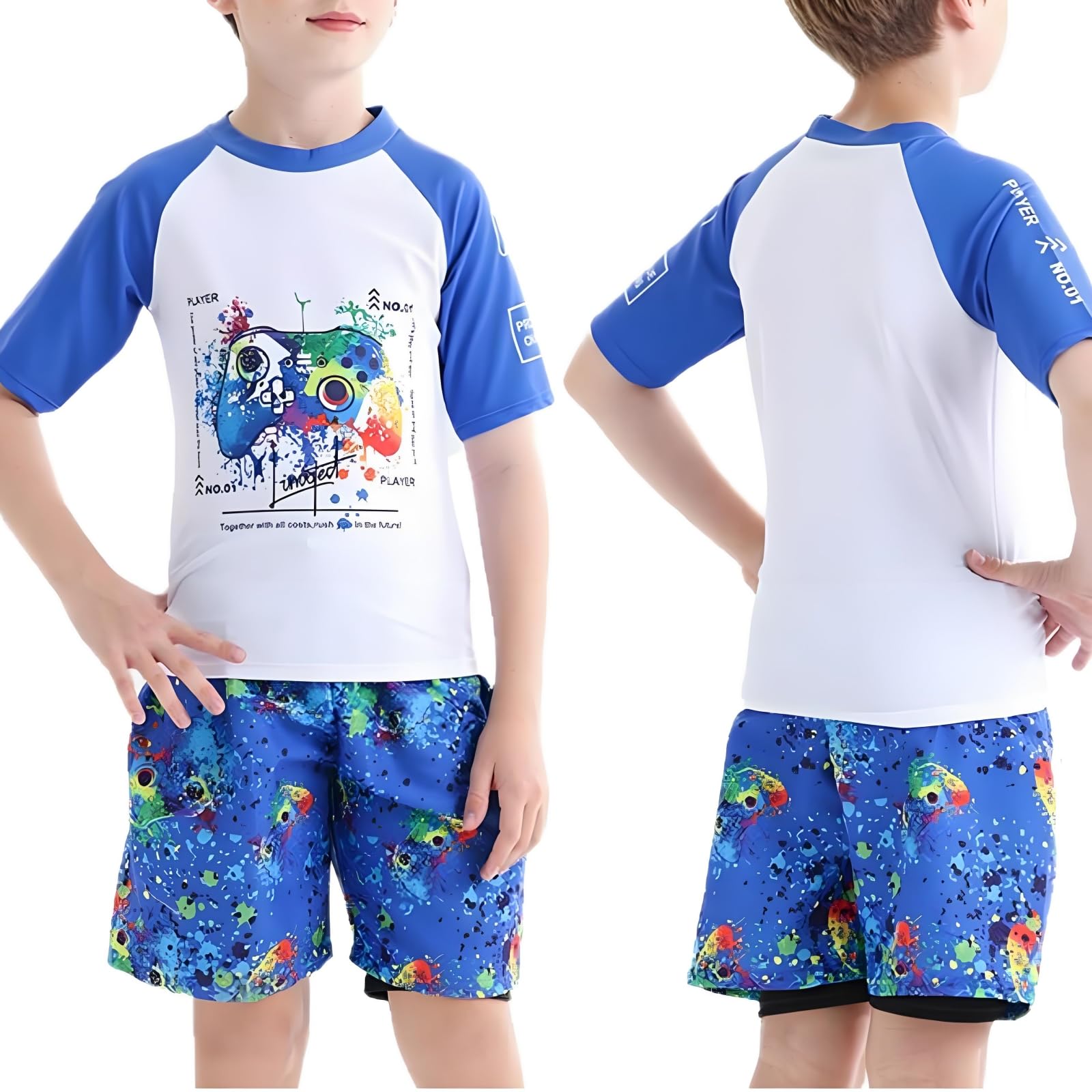 Maillot de Bain Enfant Garçons 2 Pieces Ensembles avec Rashguards Anti UV et Shorts de Plage à Séchage Rapide