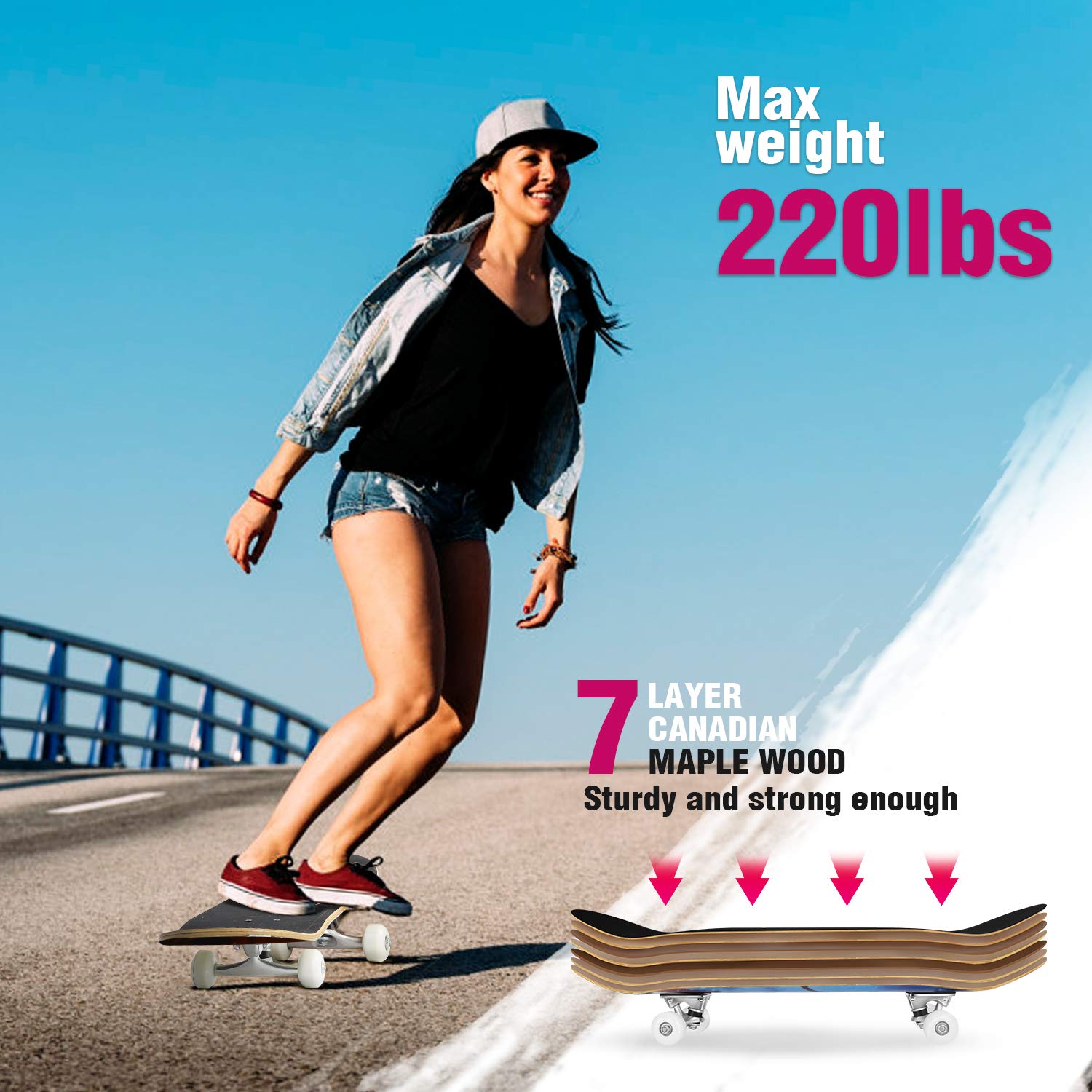 BELEEV Skateboards, 31 x 8 inch Complete Skateboard for Beginners, 7