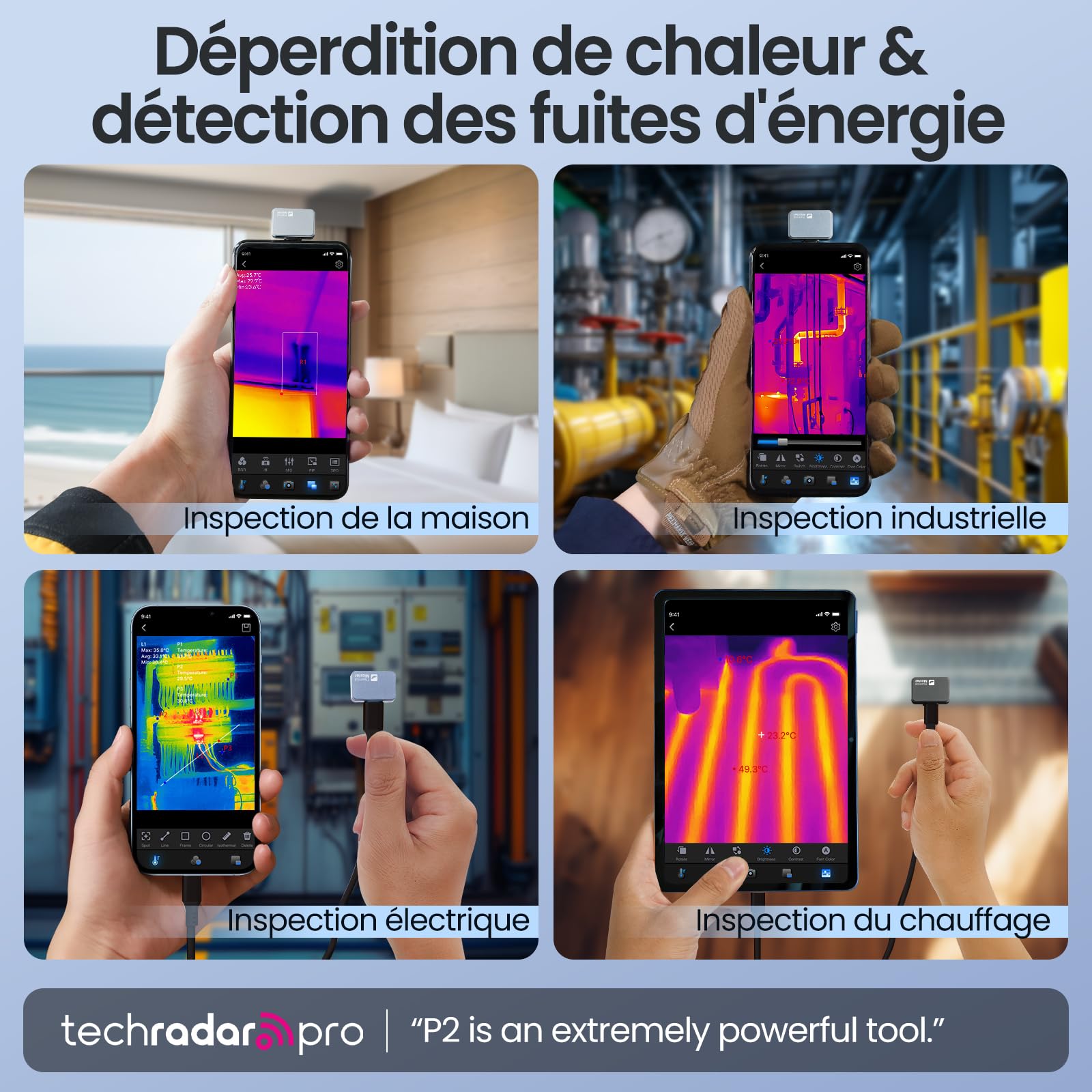 Thermal Master P2 Caméra thermique pour Android Caméra infrarouge Super Résolution IR (X³) 512 x 384, pour inspection de la maison -20 à 600 ℃ Zoom 15 x, Ne convient pas aux iPhone 15/16