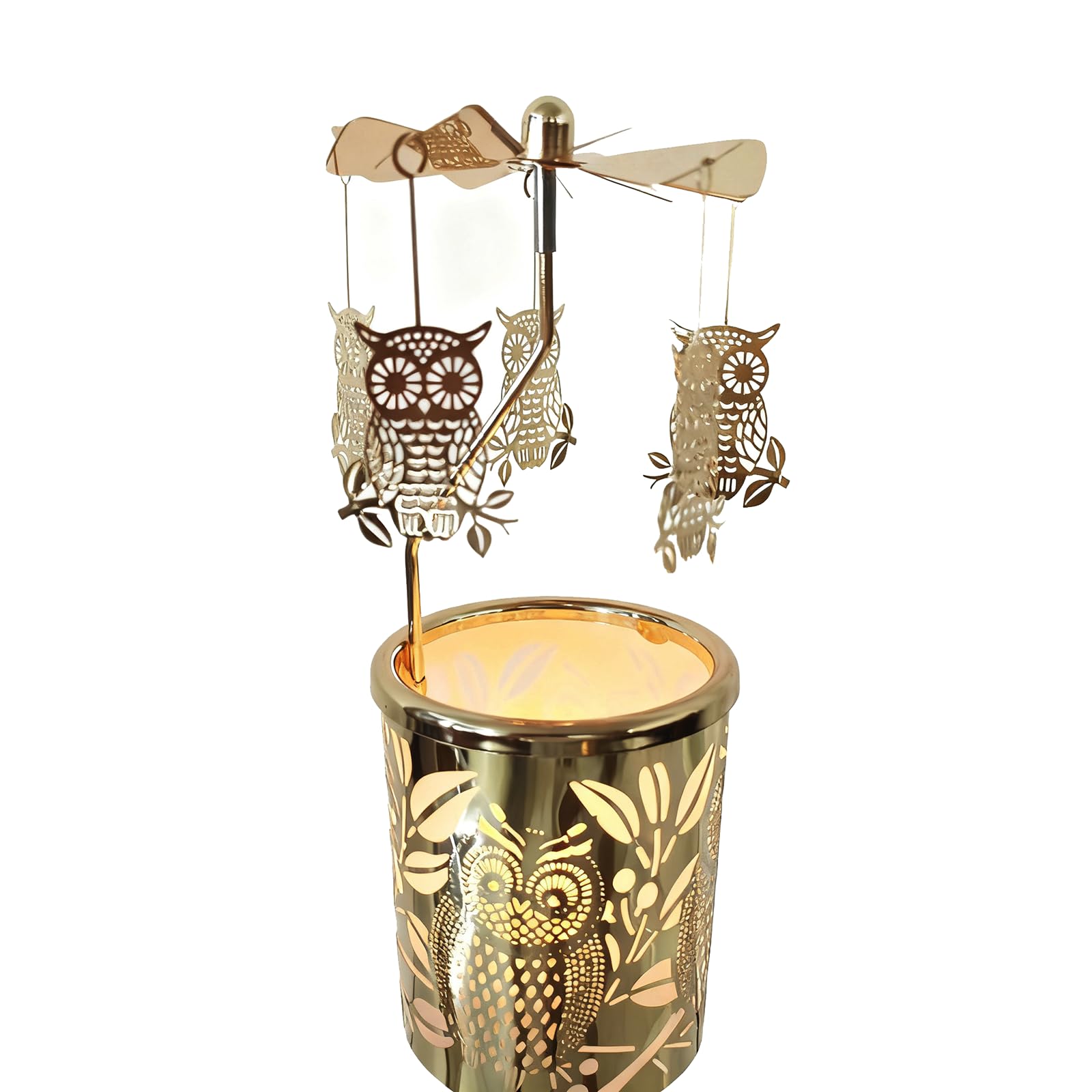 Carousel totary Candle Holder Spinning irthday Gifts for Women, Mom, Wife, Girlfriend, Sister, Her, Metal Windmill Tea Light for Female Friends, (Gold owl)