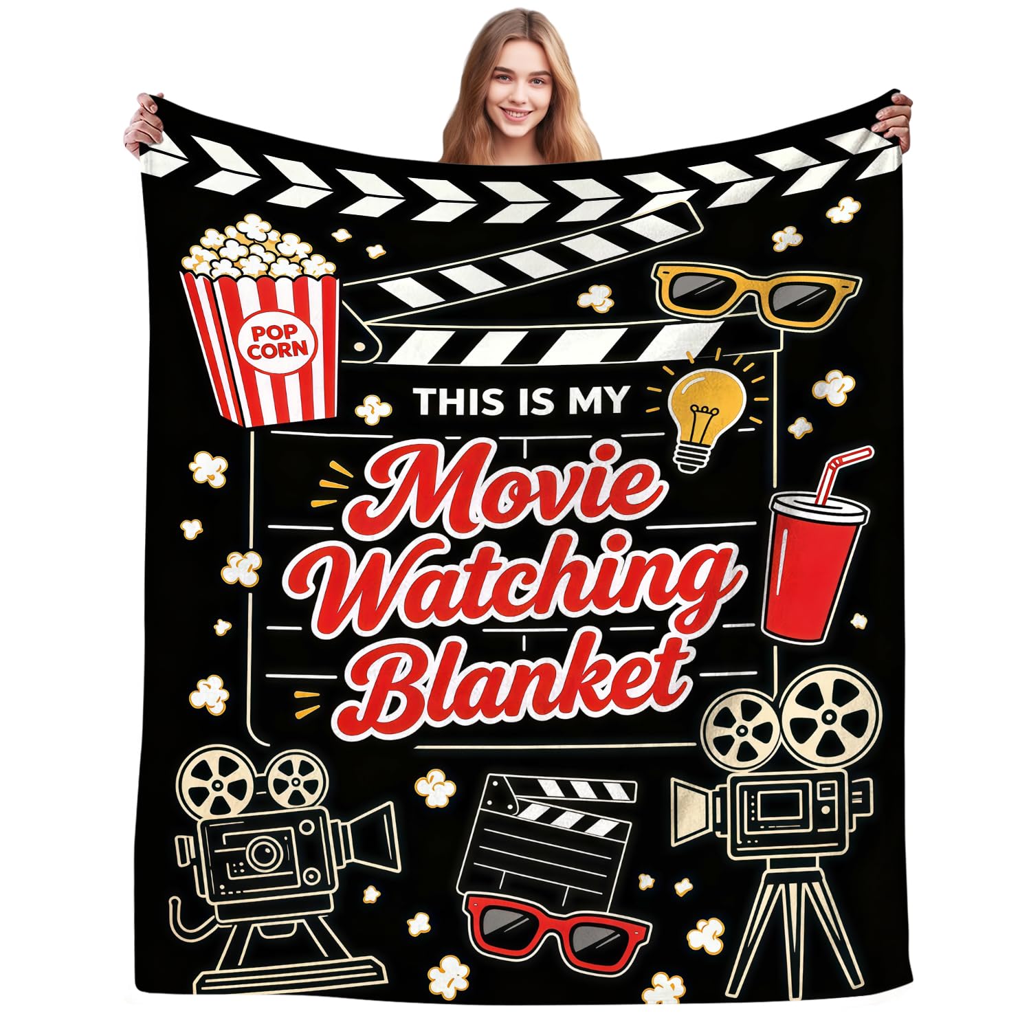 Magazasi Movie Blanket Movie Theater Popcorn Throw Blanket Cinema Clapboard Gifts for Adult Women Men Movies Lover 50"X40"INCH