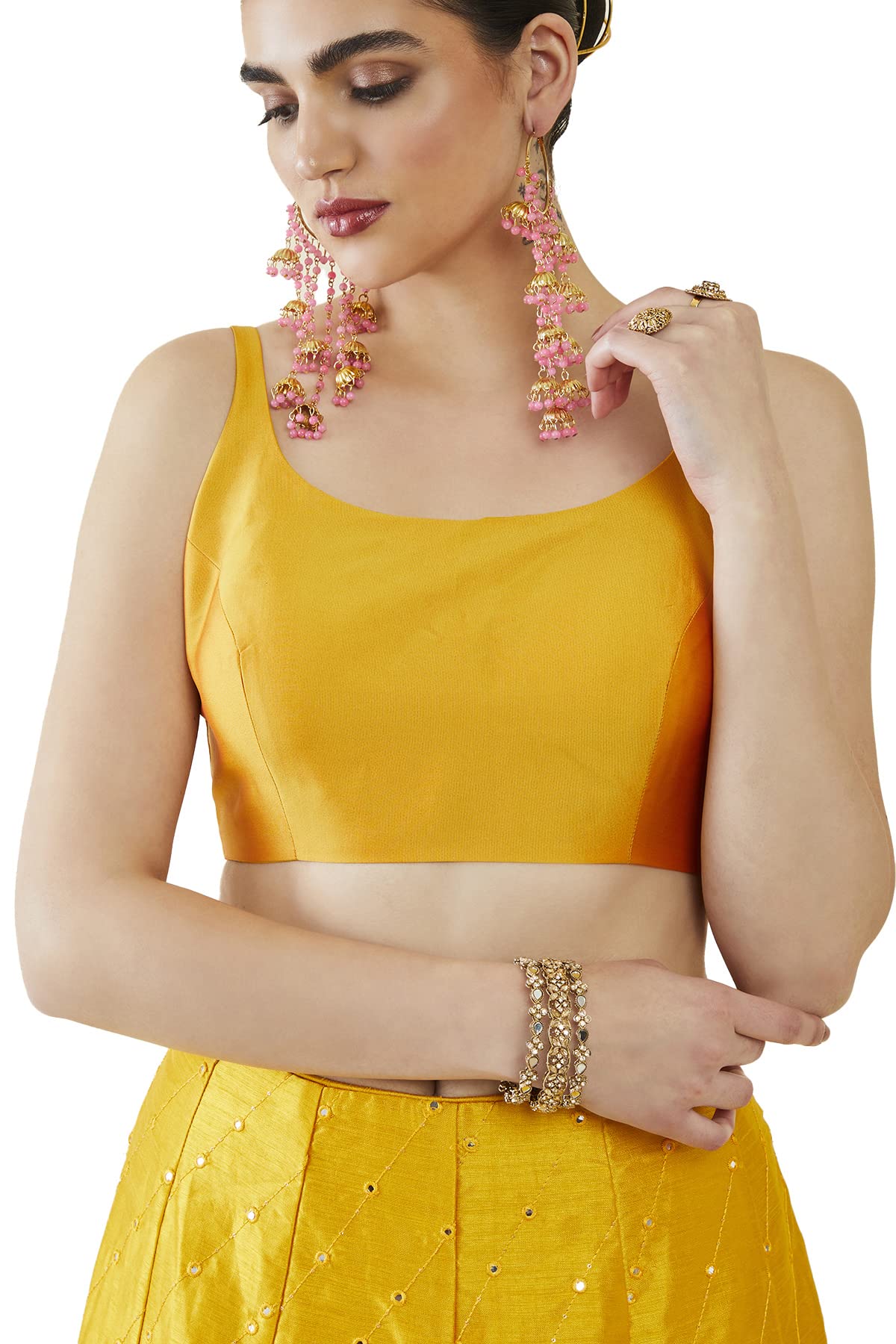 Soch Womens Mustard Taffeta Solid Sleeveless Padded Blouse - Image 4 thumbnail