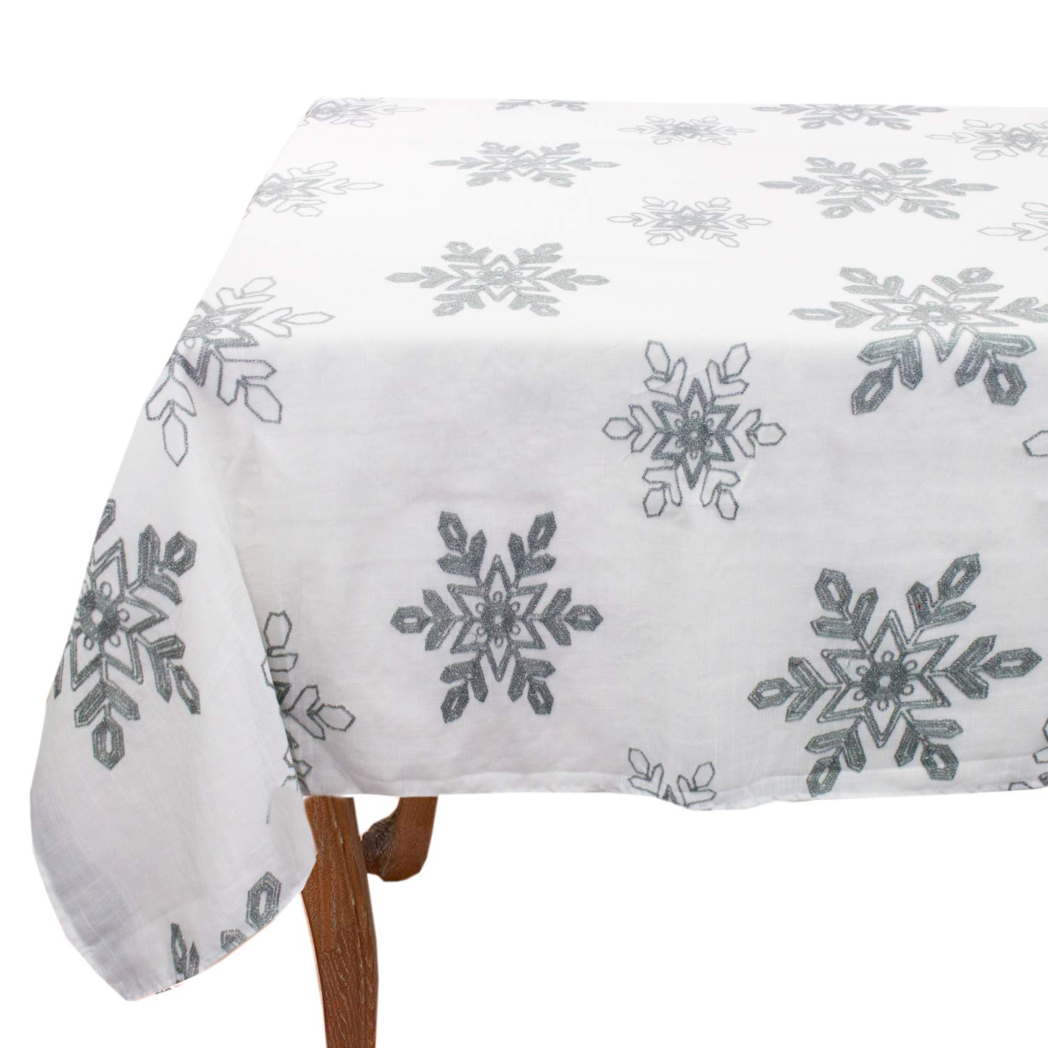 Fennco Styles Holiday Nivalis Collection Snowflake Design Decorative Tablecloth 60