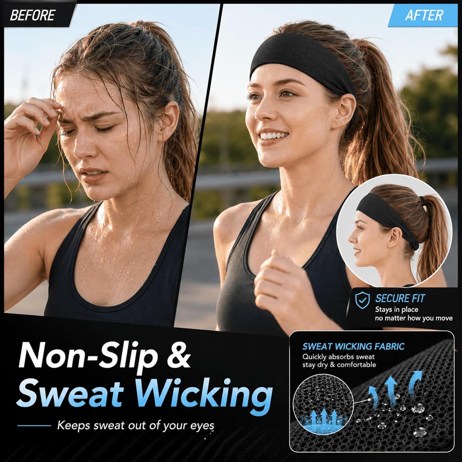 3PCS Running Gear Set for Women, Sports Cooling Headband, Running Slim Belt and Wrist Sweat Towel, Non-Slip Sweatbands Soft Breathable Cooling Workout Sweat Band for Yoga,Gym,Hiking, Fitness