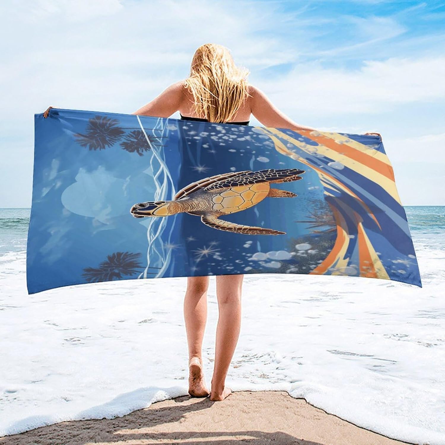Ocean Turtle on The Beach Towel Vacation Accessories Essentials Soft Lighterweight，Bath Towel for Adults Women Men，Bath Towels Gift for All Occasions, Machine Washable.