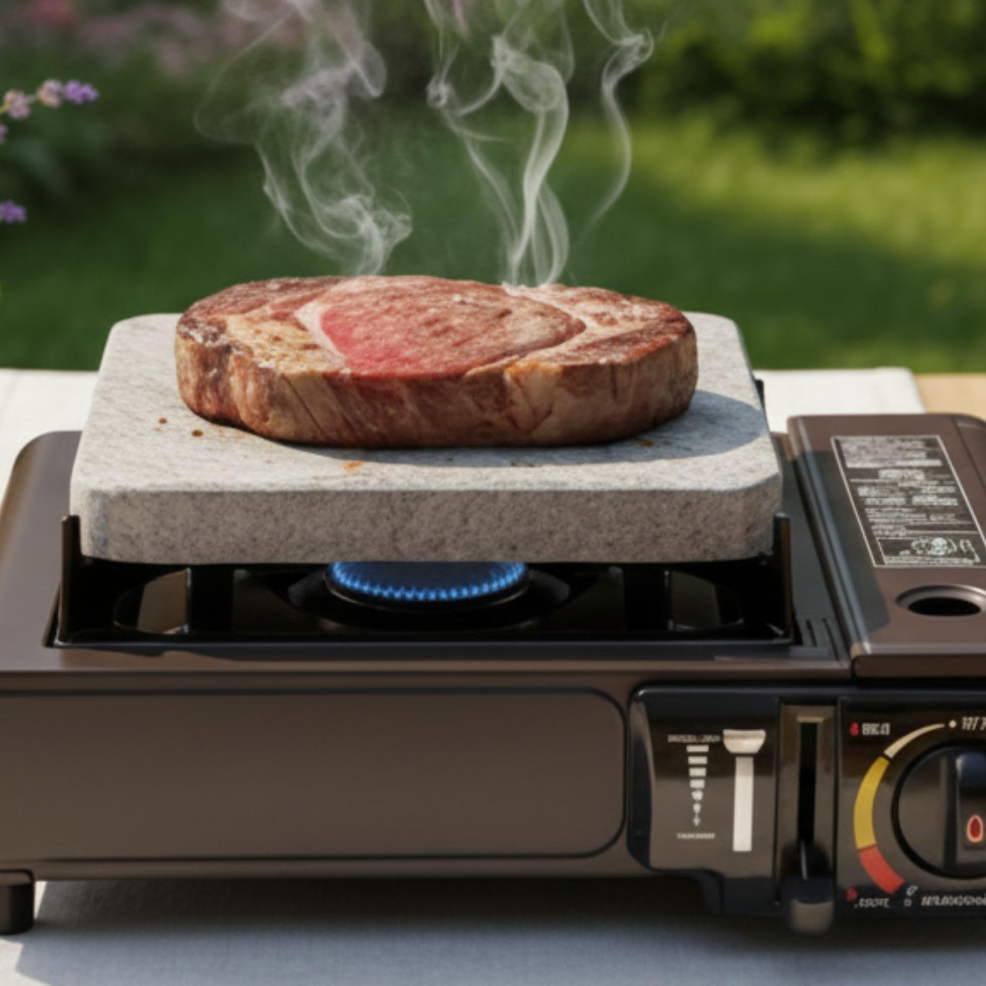 Piedra para Carne de 20x20 con Cocina Portatil y Dos Cartuchos de Gas