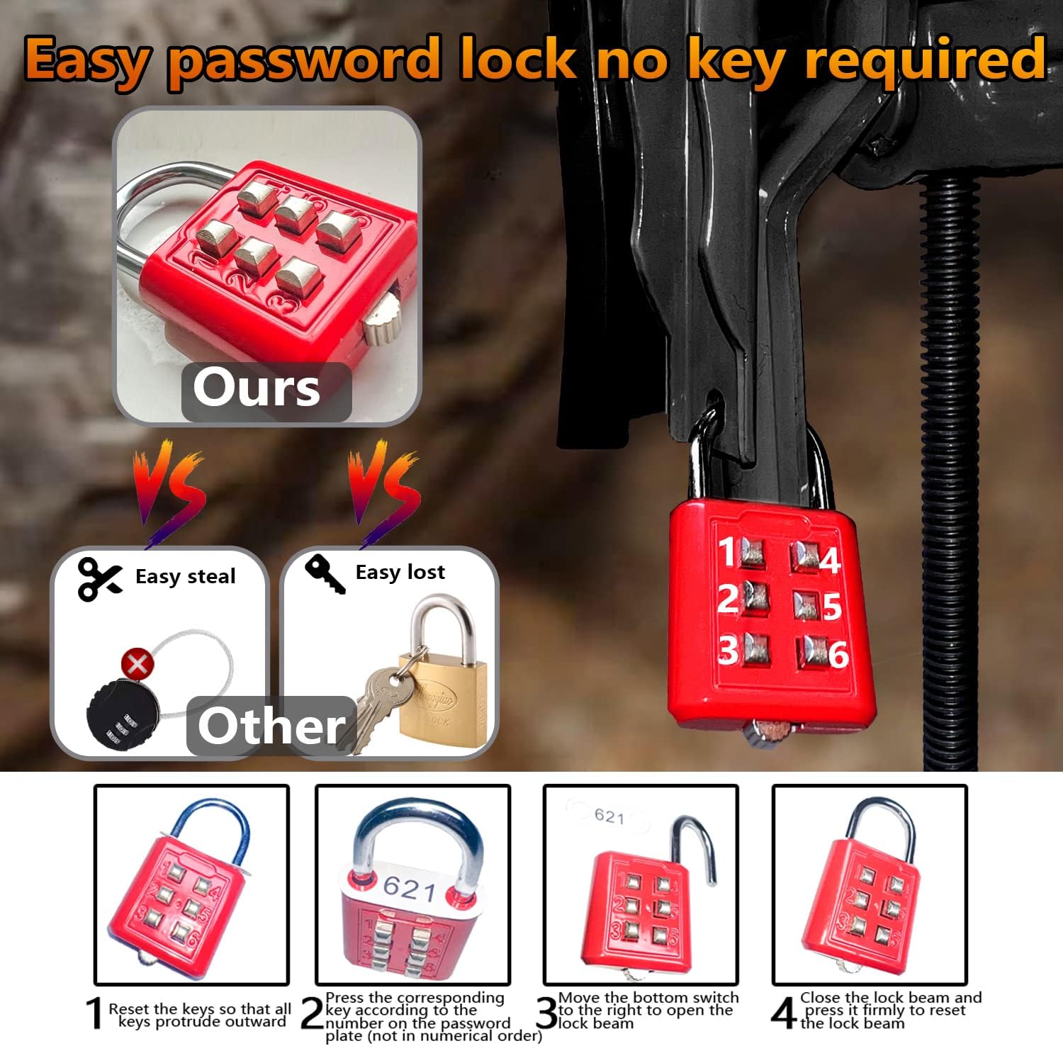 RV Wheel Chock Stabilizers,Heavy Duty Camper Tire Chock Stabilizers,Travel Trailers Wheel Chock Scissor 2 Sets with Built-in Wrench and Password Locks no Key Required (Black)