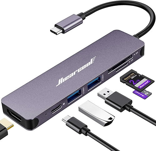 Hiearcool Hub USB C, adaptador multiportas USBC para MacBook Pro/Air, 7 em 1 USB-C para HDMI Hub Dongle compatível com laptops e outros dispositivos tipo C