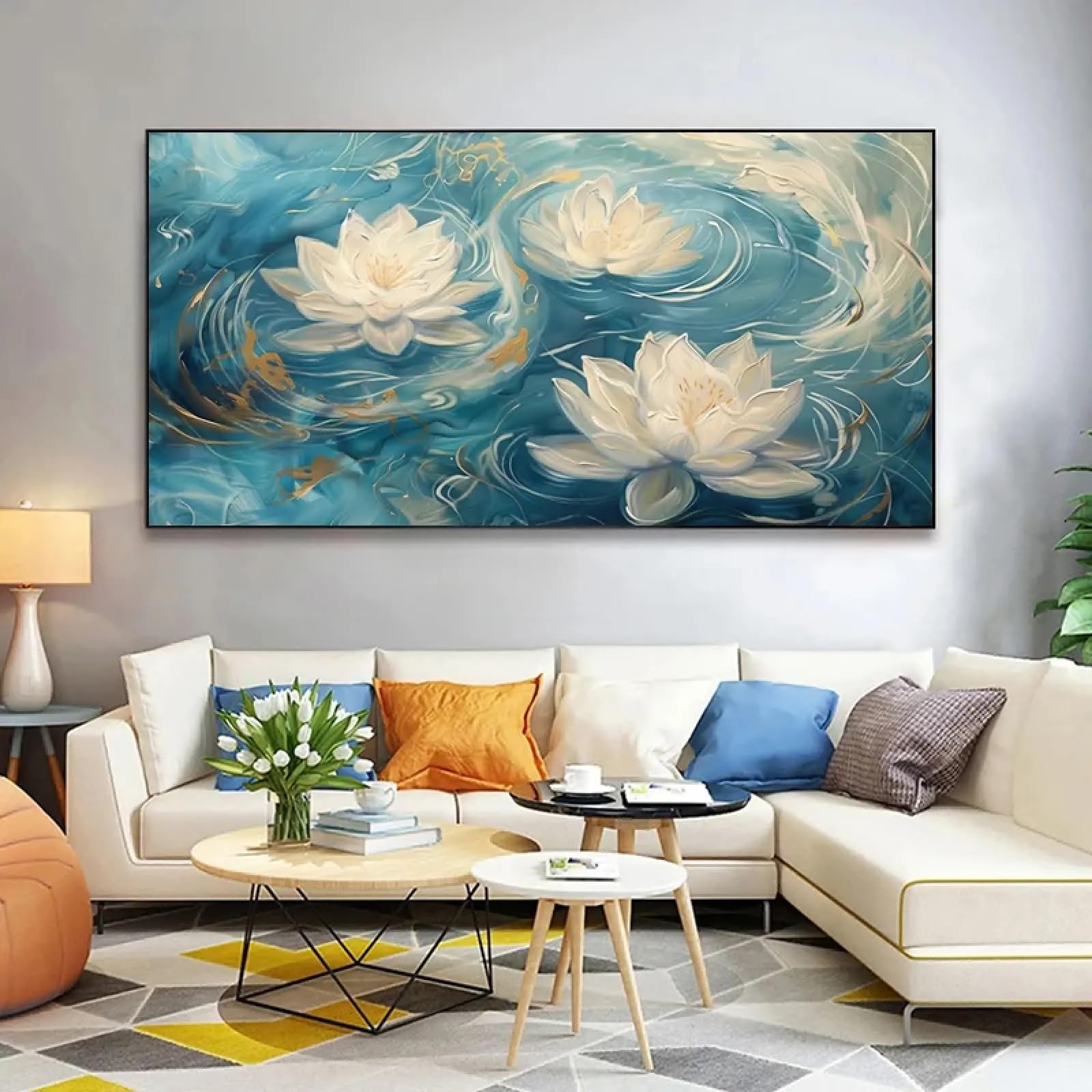 Impressions sur toile haut de gamme de vagues de lotus texturées - 6