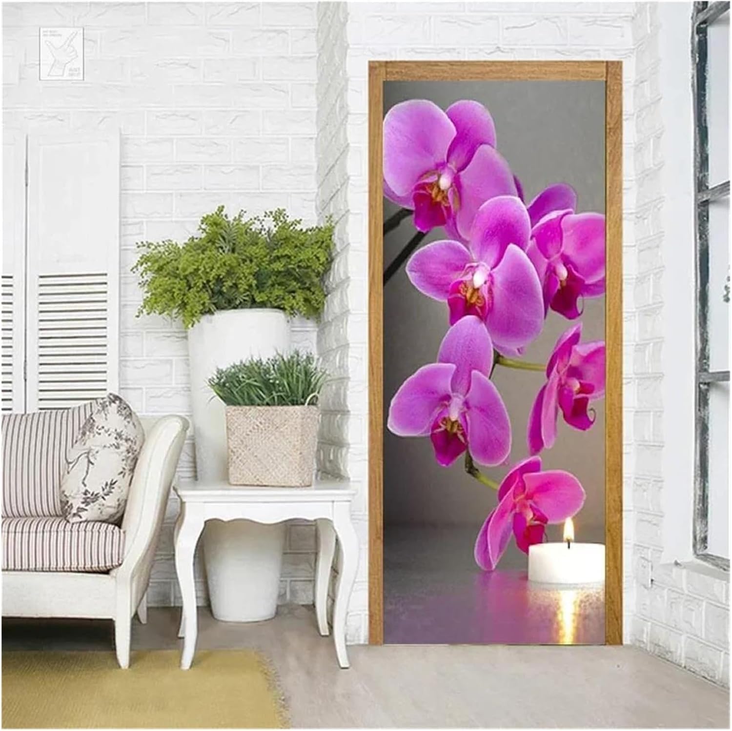 Modern Orchid Door Stickers for Interior Doors Purple Floral 3D Door Decals Art Sticker Self Adhesive Door Murals for Bedrooms Living Room Bathroom Home Decor G704?95x215 cm?