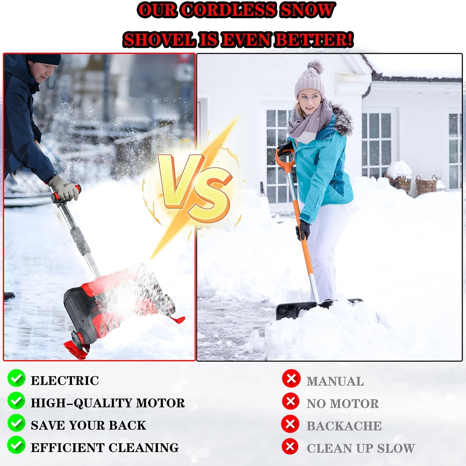 Pala Da Neve A Batteria Da 20 V, Spazzaneve Elettrico A Batteria Da 12 Pollici Con Impugnatura Anteriore Regolabile E Asta Telescopica, Spazzaneve Professionale Con 2 Batterie E Caricabatterie Rapido(
