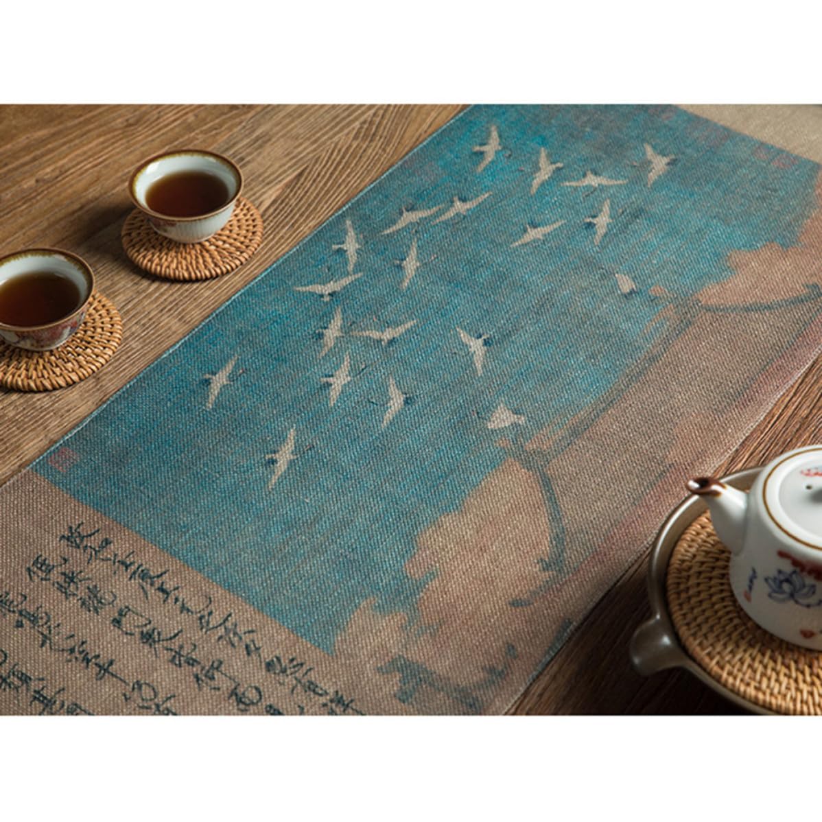 Tovaglia Cinese da Tè, Tavolo Decorativo, Copritavolo Retrò Lino, Tessuto Spesso e Testurizzato, Antiscivolo, per Sala da Pranzo e Outdoor