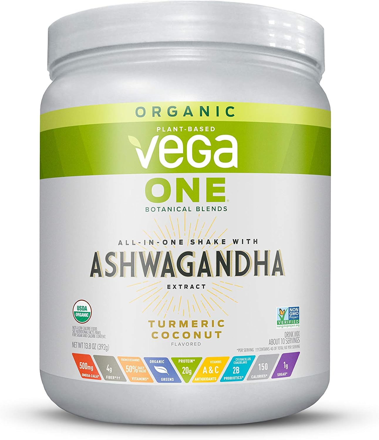 Vega One Organic Botanical Blends, Turmeric Coconut with Ashwangandha, Plant Based Protein Powder with Adaptogens- Vegan Certified, Vegetarian, Gluten Free, Dairy Free, Non GMO (10 Servings, 13.08 Oz)