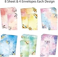 Vista 6 de Juego de papel estacionario y sobres forrados con diseño de pájaros florales y acuarelas, con papel de escritura de letras forradas, 48 hojas + 24