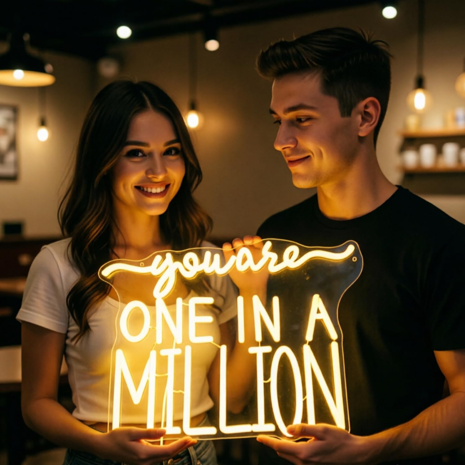 Targa al neon con scritta "You Are One in a Million", per decorazione da parete, luce bianca calda, per stanza, dimmerabile, alimentata tramite USB, per compleanno, matrimonio, fidanzamento