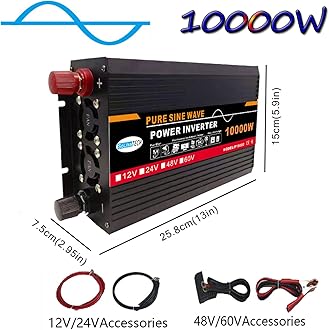 10000W Pure Sine Wave Power Inverter, DC (12/24/48/60V) To AC (110/220V), Dual Digital Display + 1 Universal Socket, Solar System - Solar Panel, For Home/Outdoor/RV/Camping,110V-12V