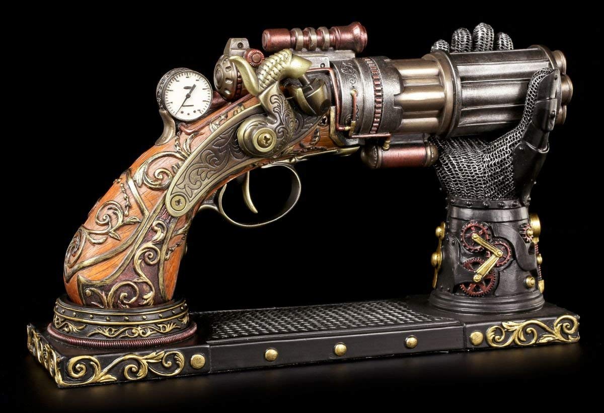 Figuren Shop GmbH Steampunk Deko Pistole mit Hand-Halterung | Fantasy Waffe Veronese