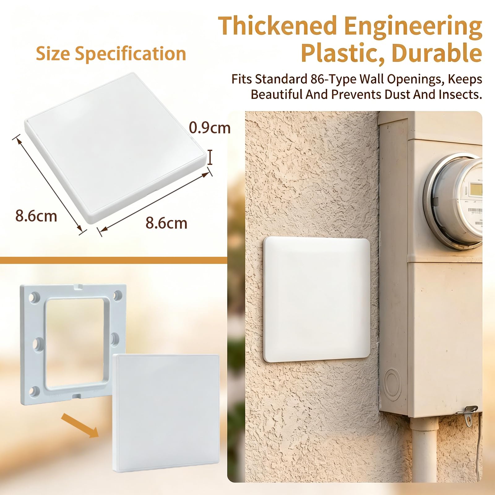 Tapa Ciega Enchufe Pared, Tapa Registro Electrico de 8,6 x 8,6 cm, Cubierta Ciega Empotrada de Plástico Sin Tornillos, Compatible con Enchufes o Interruptores No Utilizados (Blanco, 4 Unidades)