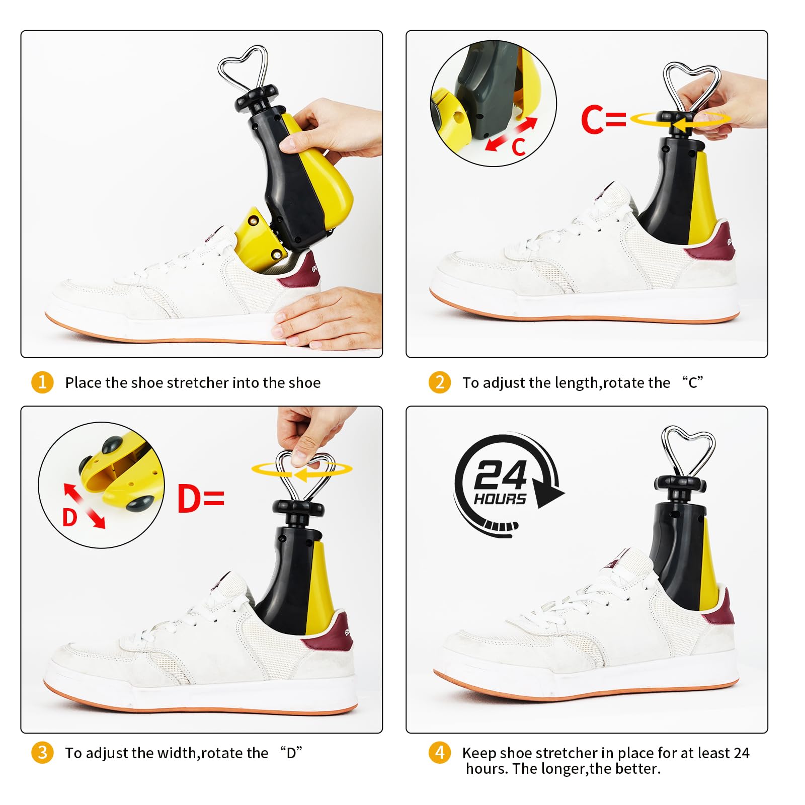 Estirador de zapatos y botas para hombre y mujer, 2 piezas de ancho y longitud ajustables para pies anchos, estirador de botas para hombres de 8 a 13 pulgadas y talla de mujer de 9.5 a 14