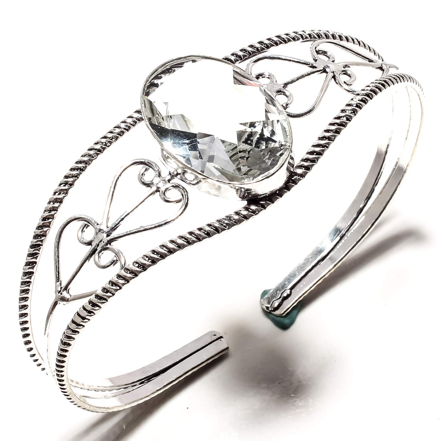 Bracelet jonc ajustable en argent 925 : topaze blanche sans allergie - 2