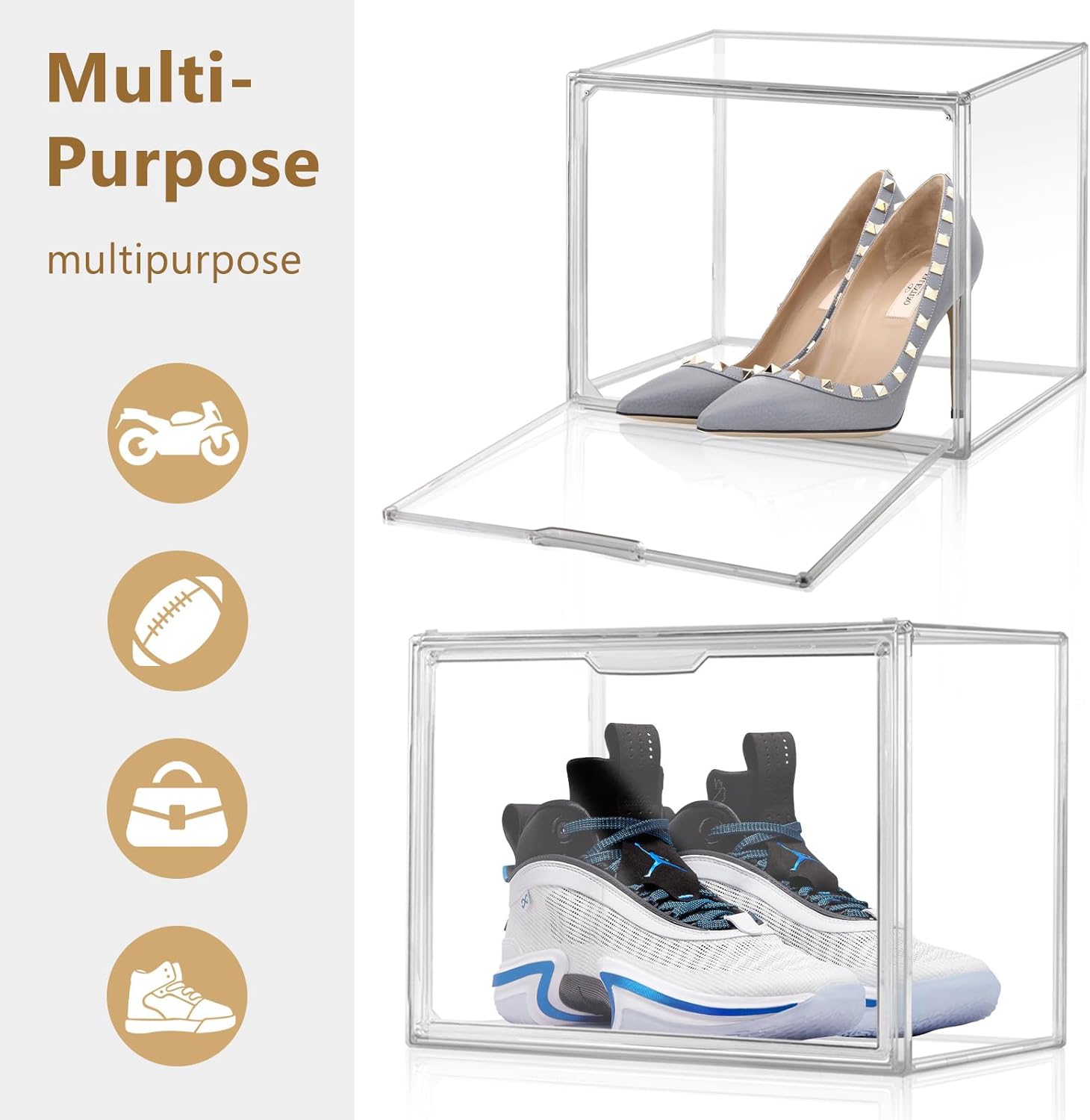 3PCS Handbag Organizer Storage, Makeup Organizer Storage, Clear Stackable Storage Bins, UV Protected Display Case for Handbags and Autographed Footballs,Large Action Figure, Book,Shoes,Hat,Models