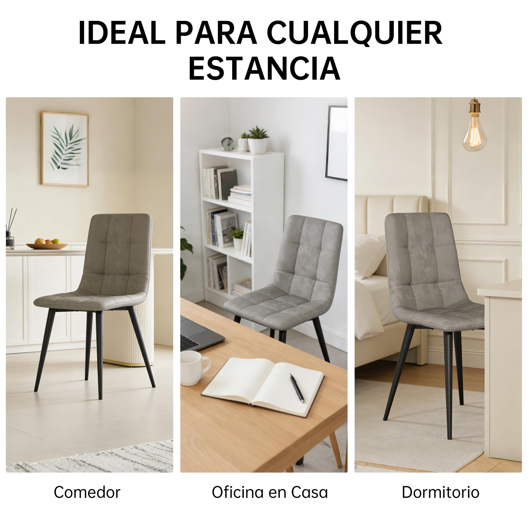 Juego de 4 Sillas Comedor Terciopelo, Estilo Nórdico Moderno, Tapizadas y Acogedoras, (Gris, 4 Pièces)