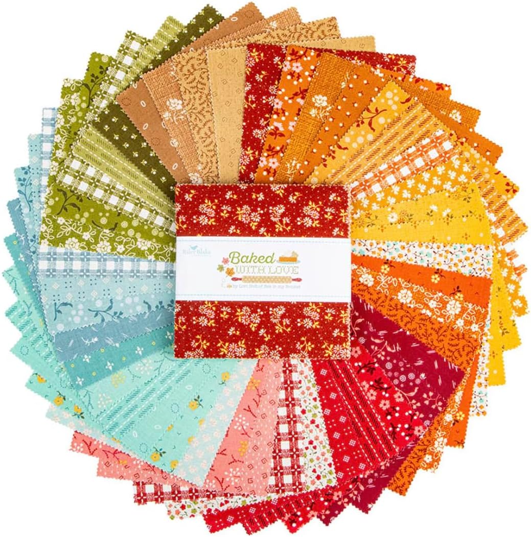 Riley Blake Baked with Love 5-inch Stacker Precut Fabric Charm Square Bundle by Lori Holt of Bee in My Bonnet | 42 Pieces Autumn Fall Quilting Cotton Squares