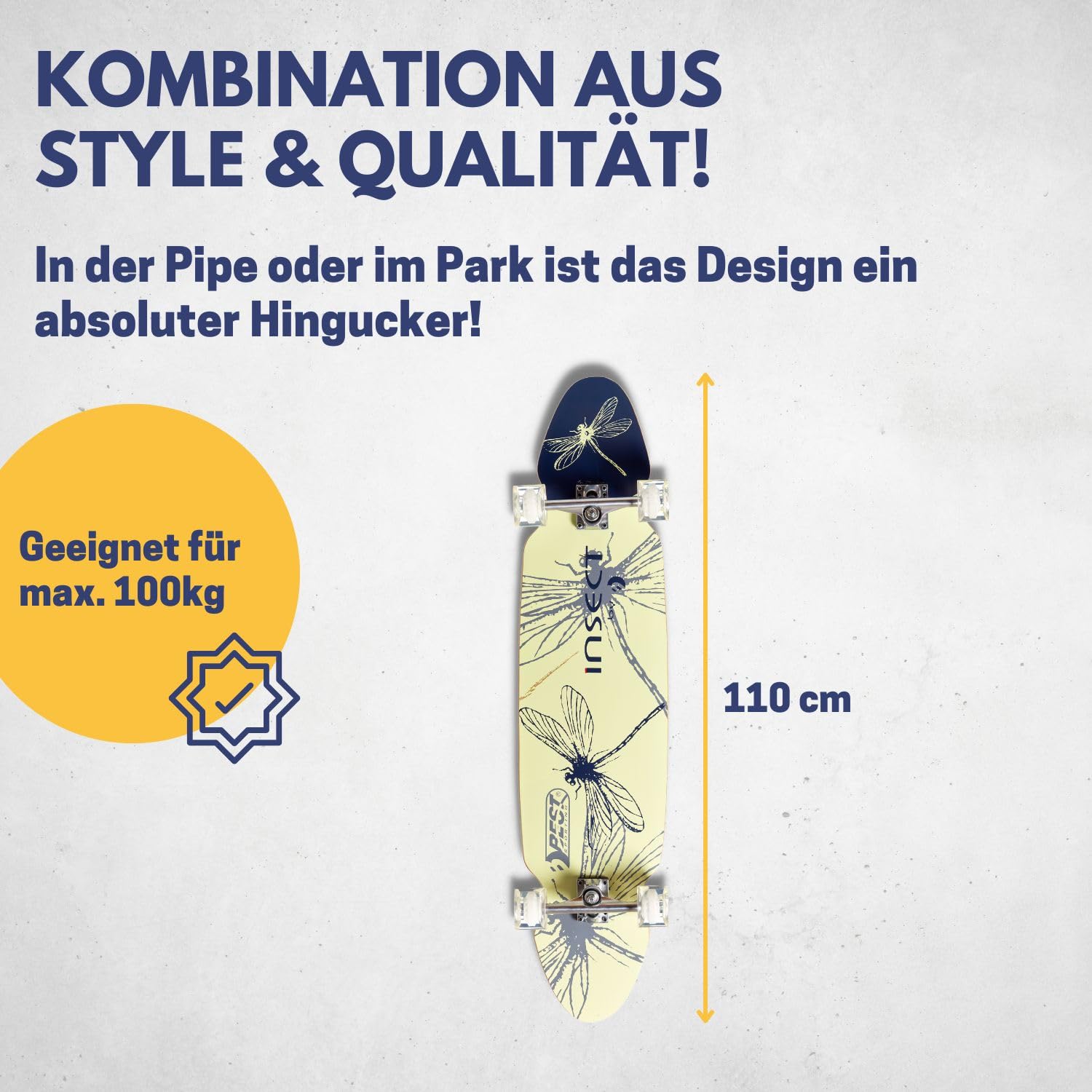 Best Sporting Longboard I hochwertiges Skateboard mit ABEC 7 Carbon-Kugellager I Longboard Deck mit Design auf der Rückseite I Longboard Erwachsene I Cooles Long-Board
