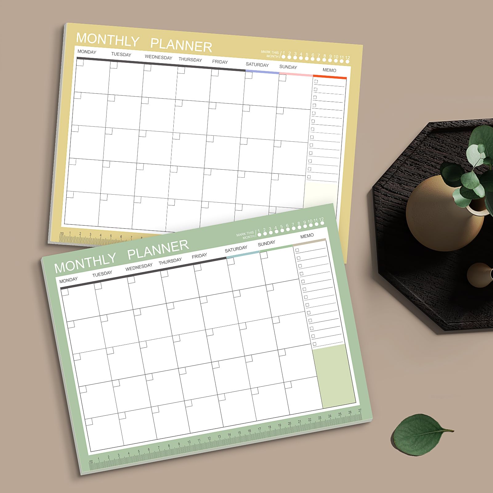 Phyxin Agenda sin fecha, calendario en blanco de 54 hojas, calendario mensual de 11.2 x 8.3 pulgadas, planificador mensual sin fecha con notas para mujeres, estudiantes, profesores, verde morandi