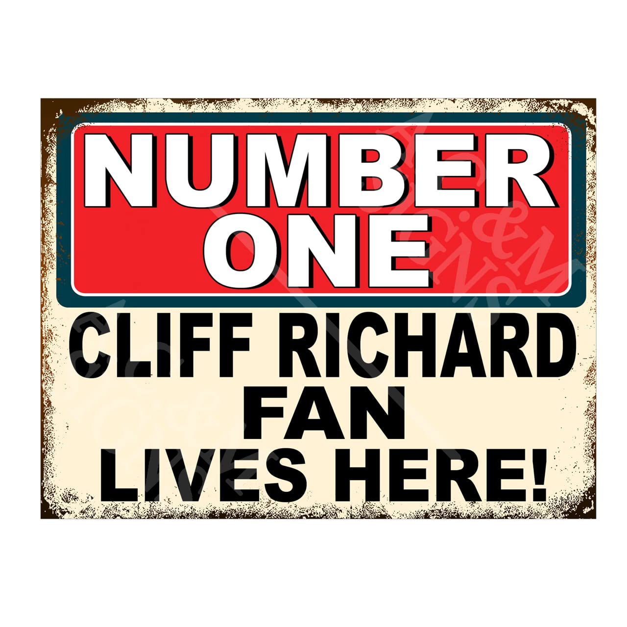 Metal Sign Plaque Poster Print Number One Cliff Richard Fan Lives Here Gift Dad Mum Man Cave Shed Home Bar Ref5749 (10x8 inches (Approx) 25cmx20cm)