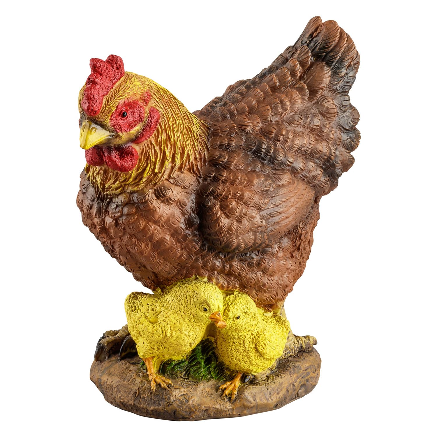 VERDOBA Figura para jardín tamaño Real (gallina marrón con Dos Pollos Amarillos). Decoración para Exterior. Escultura de Piedra con Forma de Animal.