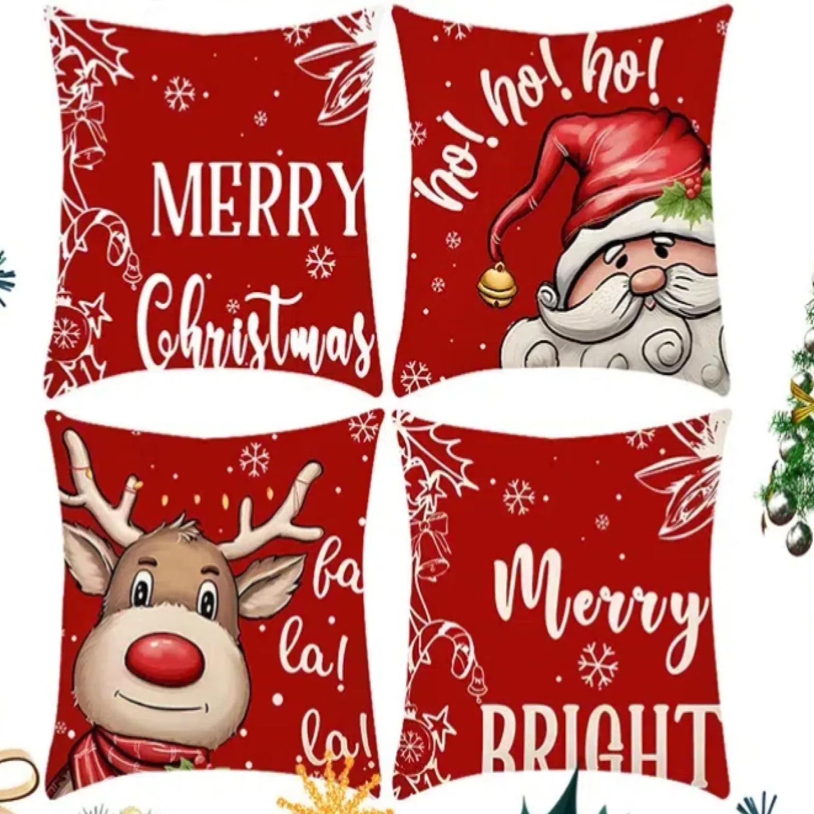 WZHUYOFUG 4 pieces of Christmas elk snowman print linen short plush sofa cushion pillowcase