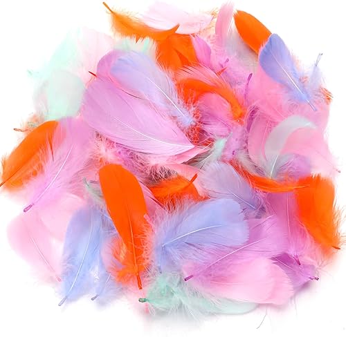 Lyrow 400 Macarons de plumas coloridas, plumas coloridas, manualidades, decoración de atrapasueños, decoración natural esponjosa, plumas de fiesta,