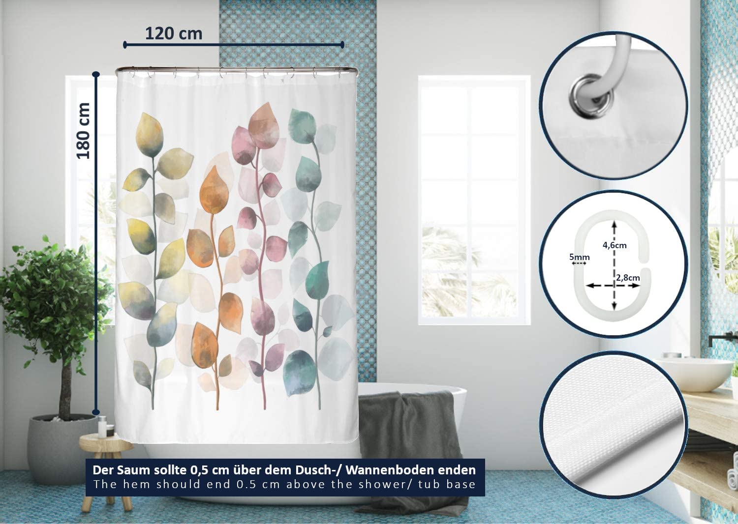 Zonnebloem 3D douchegordijn, interessante badkamer douchegordijnen, schimmelbestendig, waterdichte badkamergordijnen, wasbare stof decor badgordijnen met 12 haken, 180 x 200 cm
