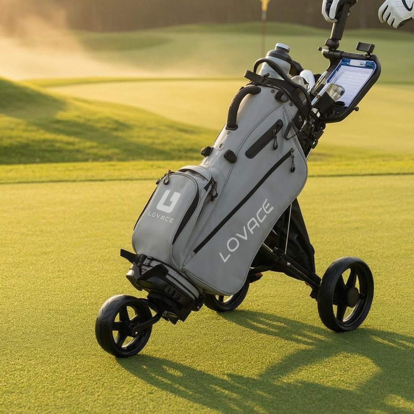 Carro de Golf Plegable Carrito Trolley Empujable con Estructura de Aleación de Aluminio Ruedas Estables Porta y Soporte para Marcador Adecuado para, Azul