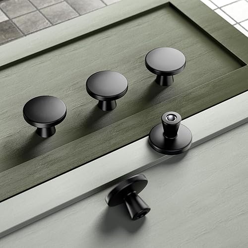 Miniatura 2 de Cobbe Paquete de 10 pomos redondos negros de aleación de zinc, pomos de gabinete de cocina para cajón de baño, herrajes clásicos de gabinete negro