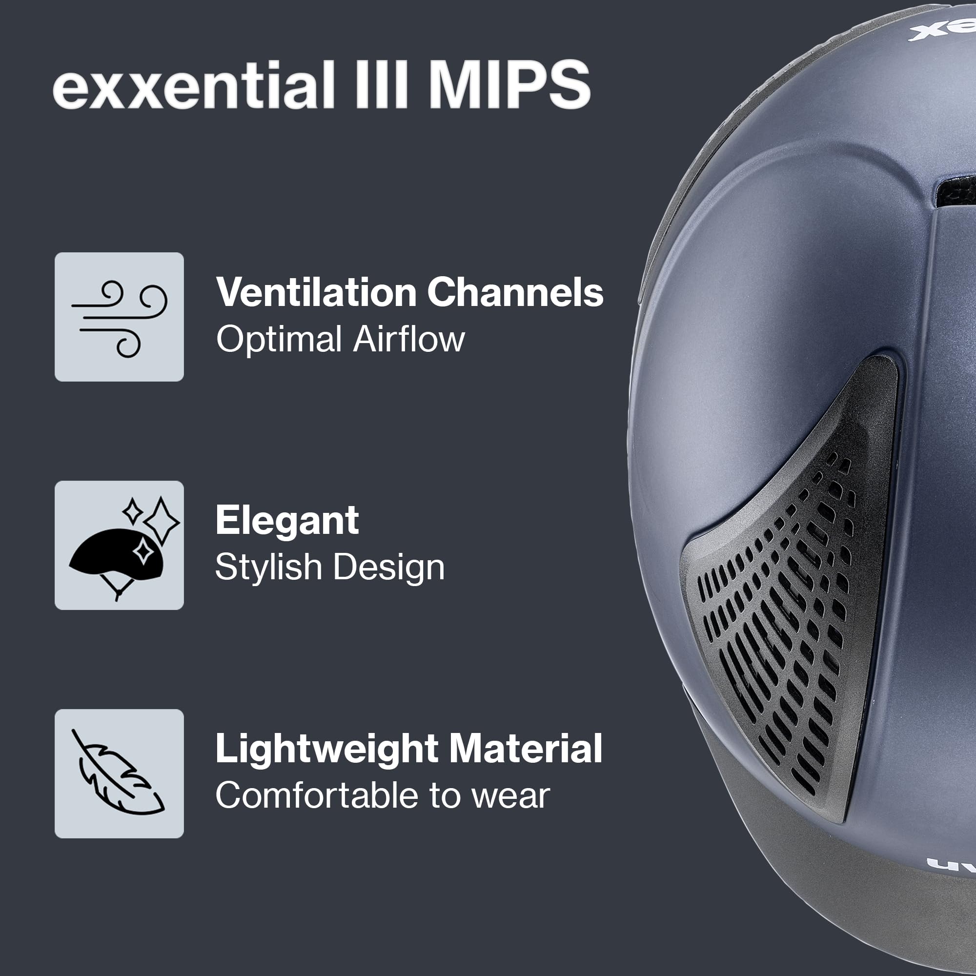 uvex exxential III MIPS - Lekki kask jeździecki unisex - indywidualna regulacja rozmiaru - granatowa mata M-L