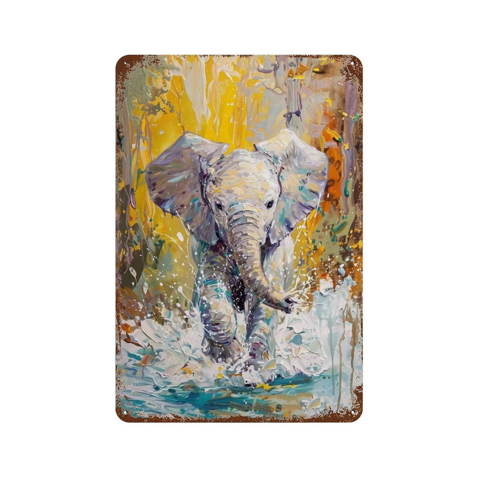 Hduryeyryy Multicolour Baby Elephant Stream Wander 04 Wall Retro Iron Vintage Art Metal Tin Sign Poster Modern Home Cofffee Club Art Bar Shop Decor 30X20cm