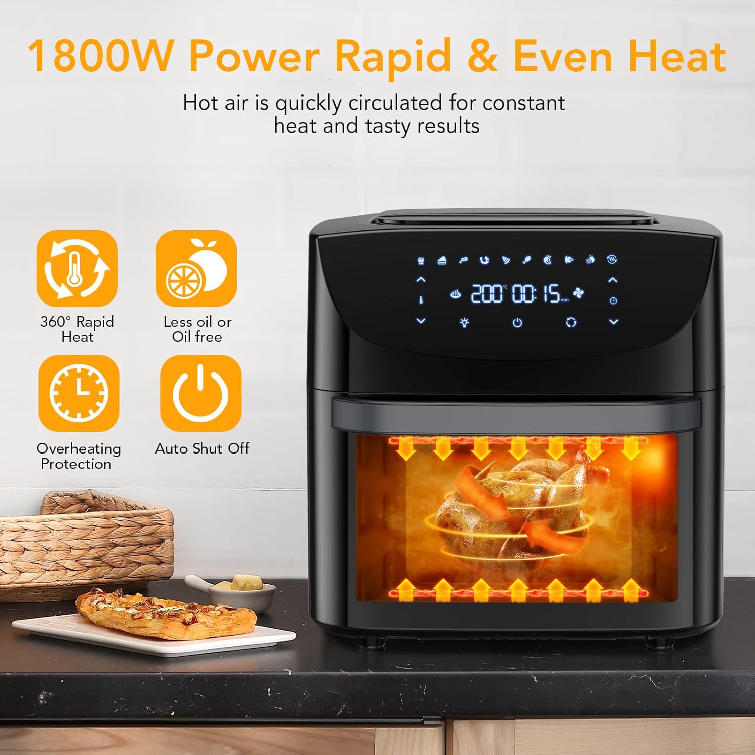 Friggitrice ad aria calda da 18L, XXL, friggitrice senza olio, friggitrice ad aria con finestra touch screen LED, 10 programmi, friggitrice ad aria 1800 W, regolazione della temperatura regolabile Friggitrice ad aria calda da 18L, XXL, friggitrice senza olio, friggitrice ad aria con finestra touch screen LED, 10 programmi, friggitrice ad aria 1800 W, regolazione della temperatura regolabile