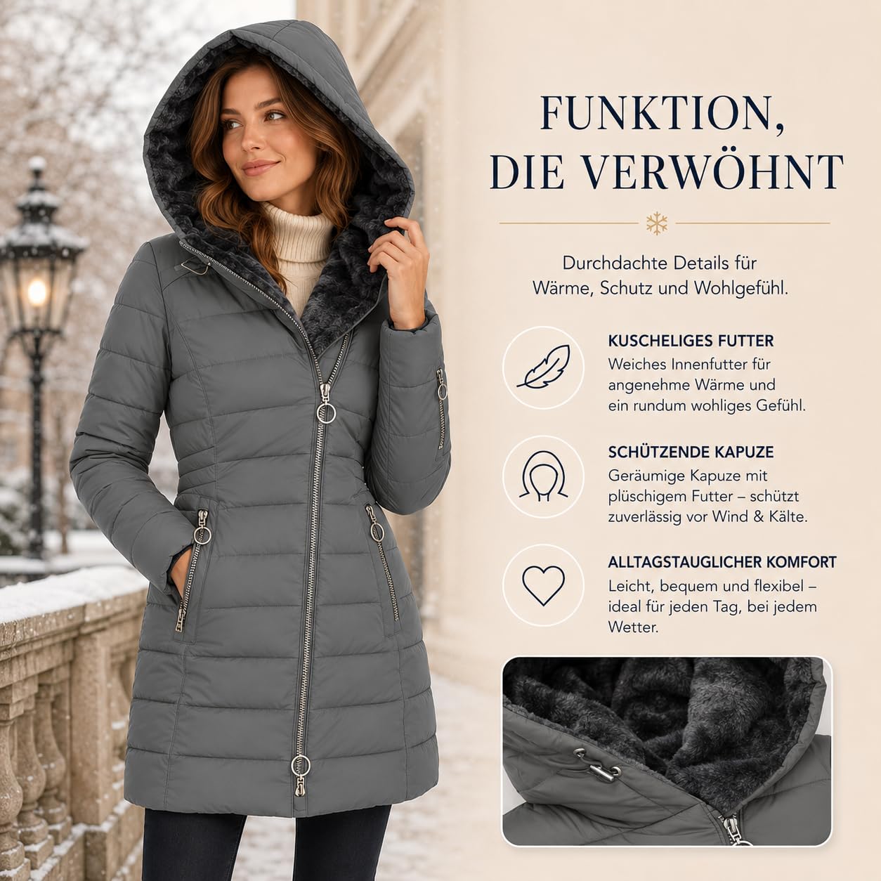 Wintermantel Damen - Lang Warmer Gefüttert Winterjacke Fleece Daunenjacke Mit Kapuze Winddicht Outdoorjacke Große Größen Damenmantel Winter Mantel Bequeme Parkajacke Kapuzenjacke, S-5XL