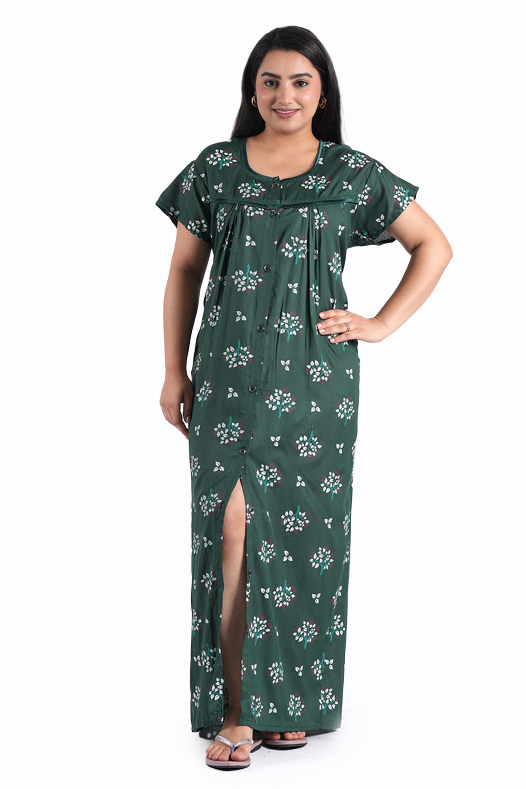 Women's All Over Printed Open Front Rayon Cotton Nighty/Maxi/Nightgown/Nightwear WSR-214-picture-48