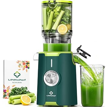 LINKChef Entsafter Slow Juicer 200W Kaltentsafter f&uuml;r Obst &amp; Gem&uuml;se | 115mm Einf&uuml;ll&ouml;ffnung, BPA-frei, Blitzreinigung, einfach