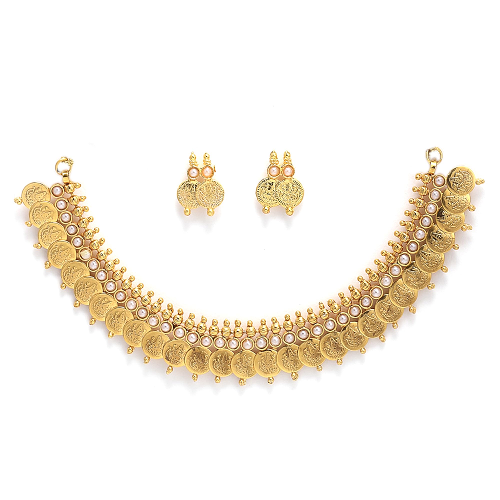 ZENEME Jewellery Set Gold Plated Laxmi Temple Coin Necklace Set With Earrings Jewellery For Women & Girls (White) (B01A23843E) Amazon Price History, Amazon Price Tracker