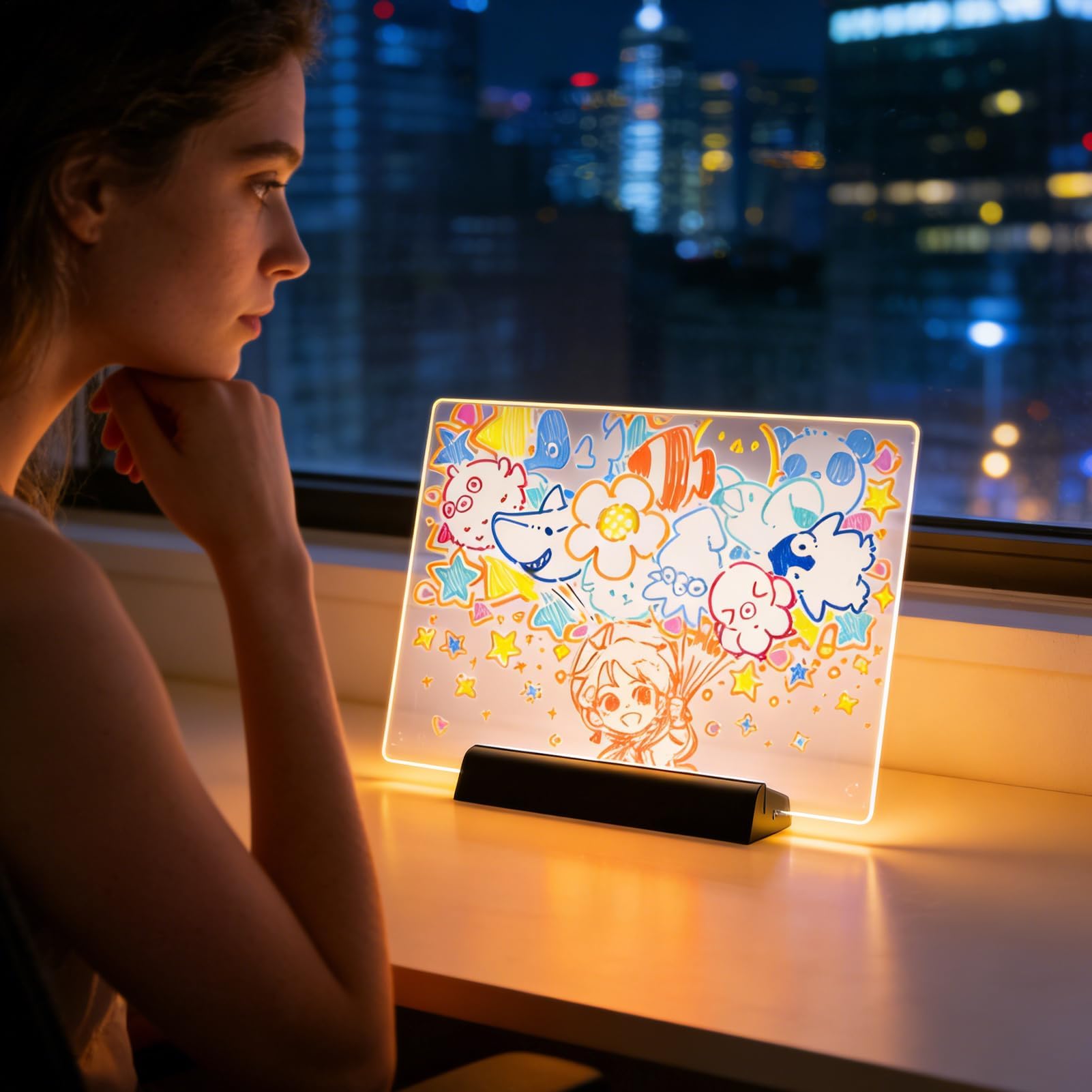 Tablet do rysowania LED, jaskrawo kolorowy, 12-kolorowy, wymazywalny, ekran LED, notatnik do sztuki i notatek, idealny do klasy i biura, cyfrowy szkicownik dla kreatywności