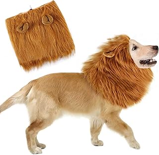 CAISANG Dog Lion Mane Halloween Costumes, Realistic & Funny Pet Wig Clothes, Dog Costume Complementary Lion Hair, Outfits for Medium Large Dog, Lion Mane for Dog, Christmas Dog Wig Hair