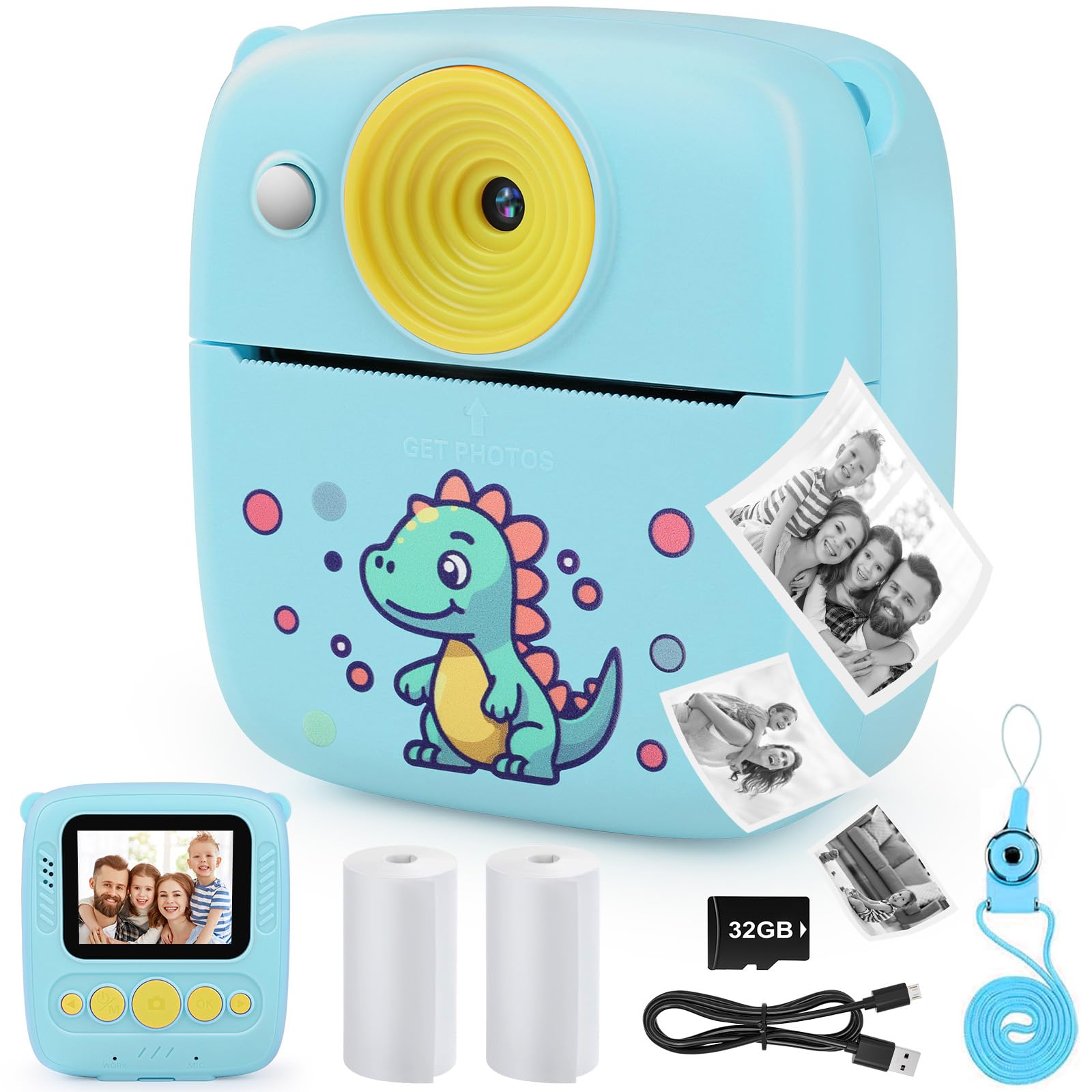Dhapy Photo Instantané Enfant, 48 MP Appareil Photo Enfant avec Papier d'impression Et Carte TF 32 Go, 1080P Appareil Photo Enfant Instantanée, Cadeau pour Garçons Et Filles De 3 4 5 6 7 8 9 Ans Bleu