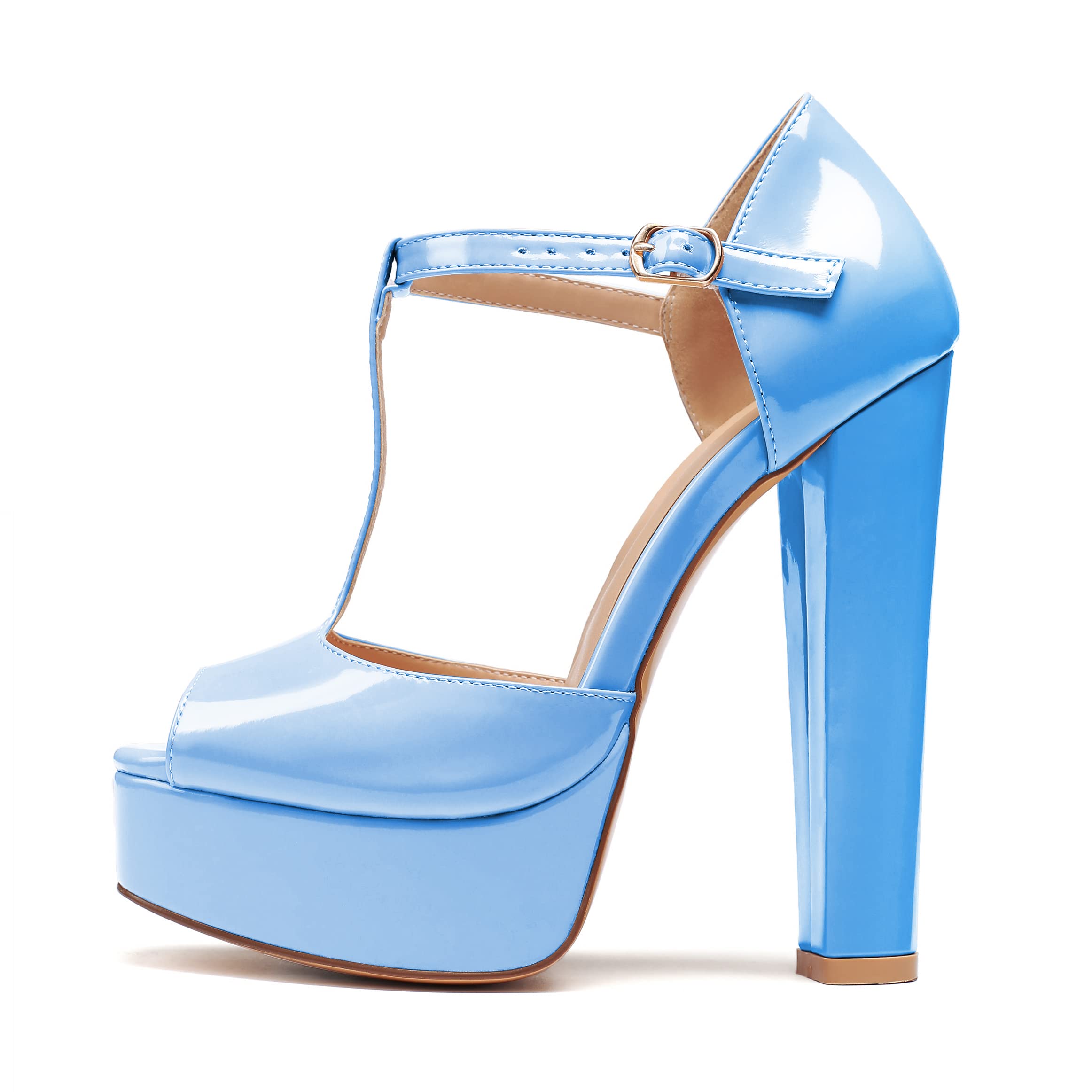 Mettesally Women's Platform Chunky High Heels T-strap Peep Toe Sandals Dress Fashion Office Shoes