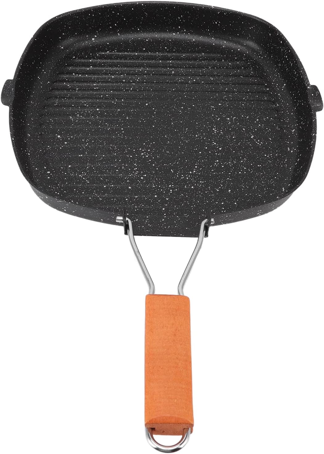 Tyenaza Folding Beech Handle Frying Pan, Square Frying Pan Grill Pan with Nonstick Coating Energy Saving Non-Stick Stripes Steak Special Pan Grilling Pan(28 * 28cm)