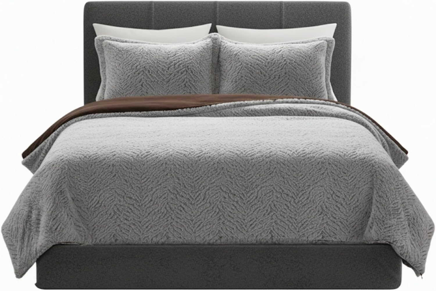 Lavish Home Faux Fur Comforter Set, 3 Piece (Full/Queen Size, Grey/Chocolate/Black)